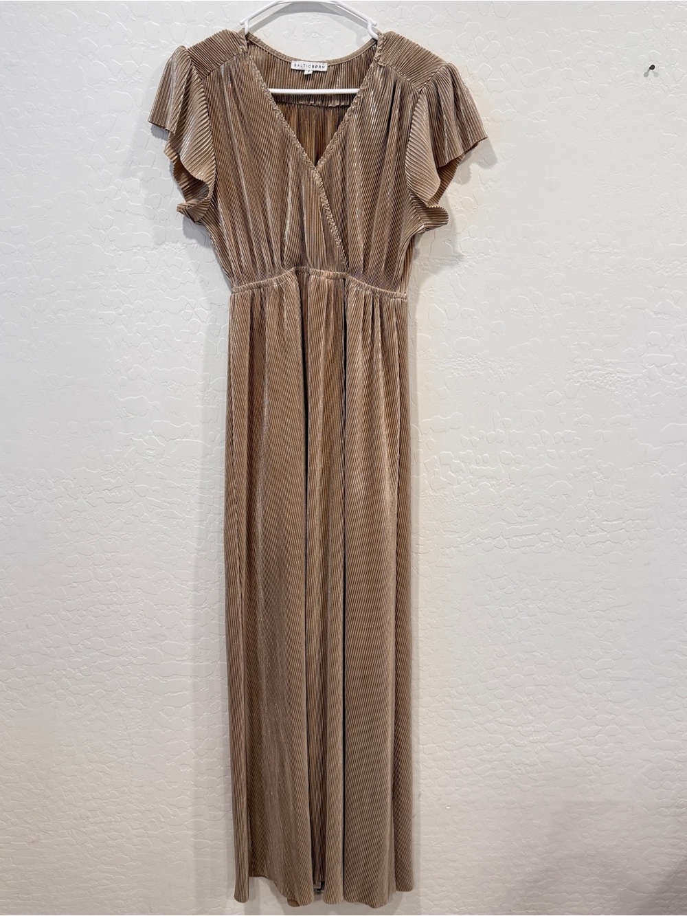 Baltic Born Gold Pleated Maxi Dress Womens Small Metallic Formal Holiday